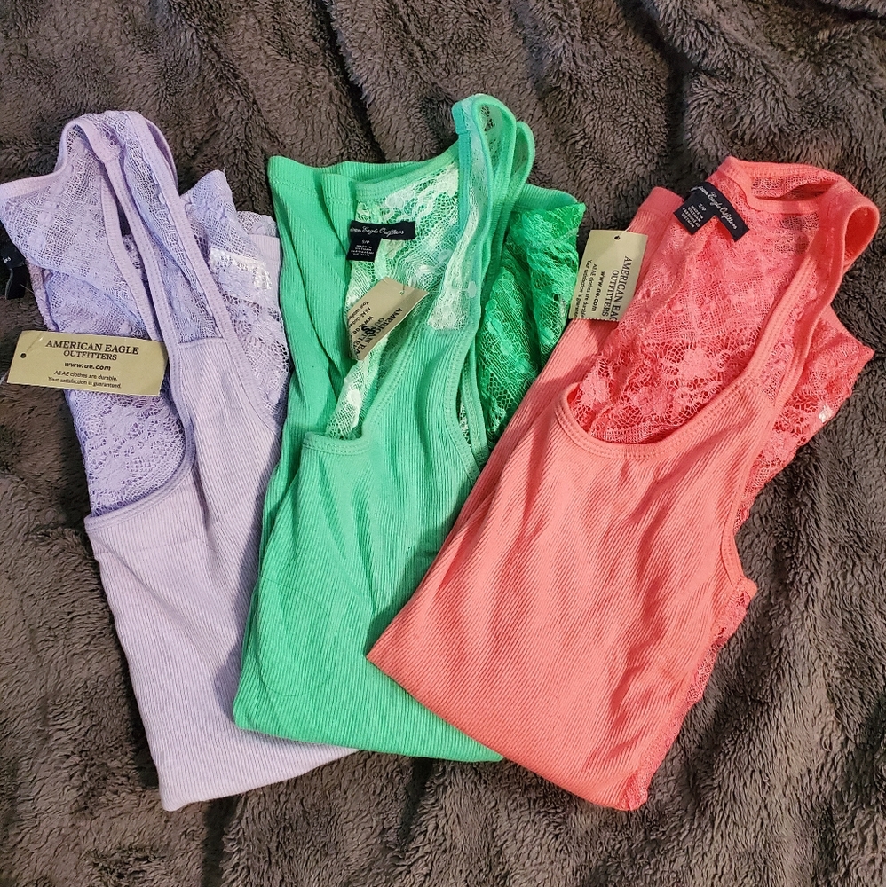 LOT of 3: American eagle lace back tanks
